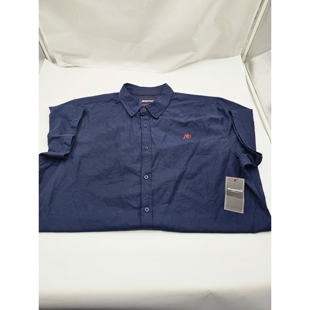 NWT Aeropostale Navy Blue Button Down Short Sleeve Collared Shirt Size 2XL